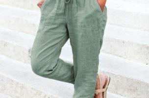 Модни панталони с джобове и еластична талия, AMORY, маслено зелени