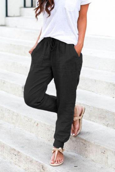 Модерен дълъг панталон с джобове и ластик на талията Amory, черен