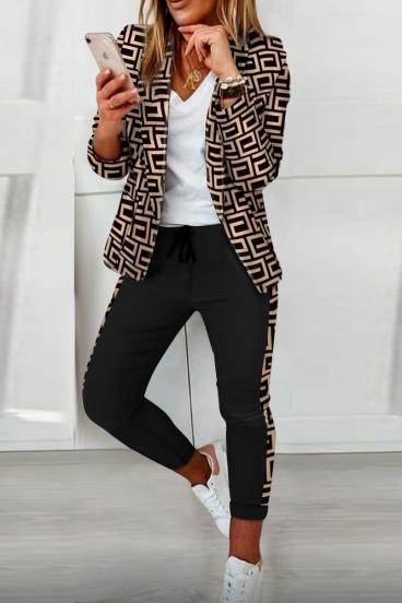 Елегантен панталон и сако с геометричен принт NUNZIA, бежов