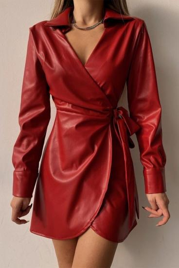 Елегантна рокля от еко кожа PELLITA, червена