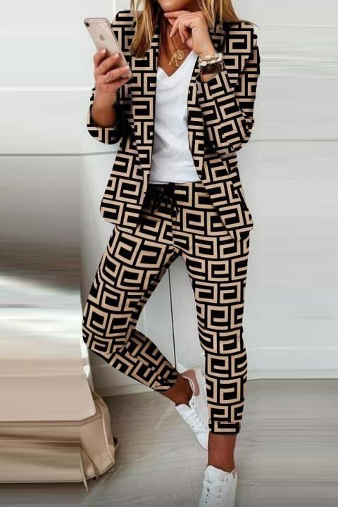 Елегантен панталон и сако с геометричен принт NUNZIA, черно-бежов