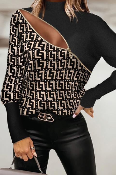 Елегантна блуза с геометричен принт и цип MATTINA, бежова