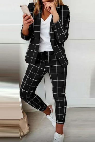 Комплект панталон с елегантен блейзър ESTRENA, черен - диамант