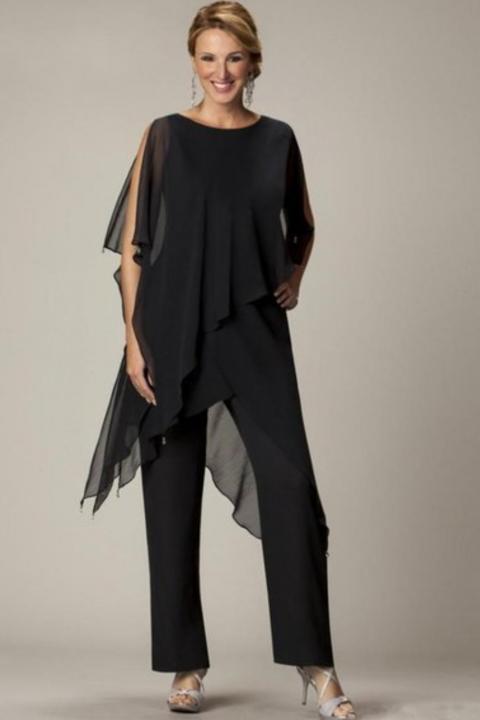 Комплект елегантна полупрозрачна туника и дълъг панталон CLAUDETTE, черен