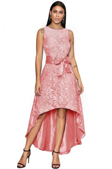 Елегантна мини рокля без ръкави с красива дантела SUZAN, розова