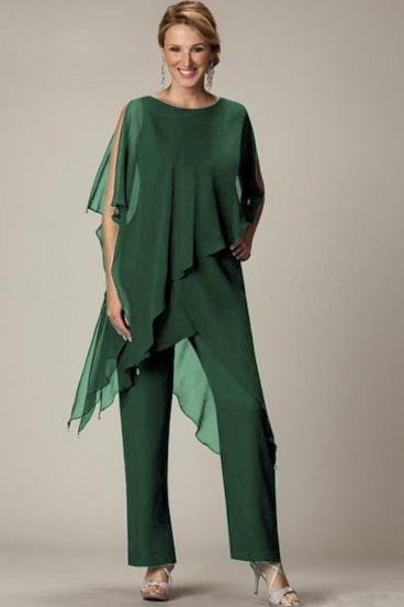 Комплект елегантна полупрозрачна туника и дълъг панталон CLAUDETTE, зелен