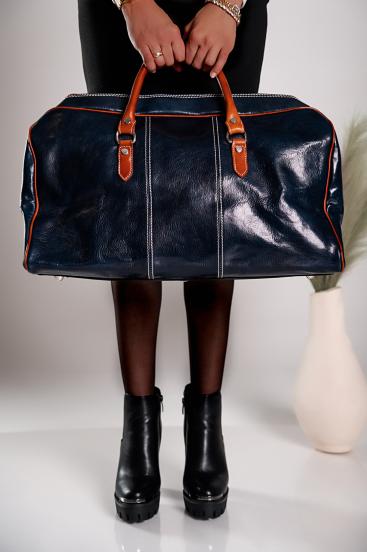 Естествена кожена чанта Ella, тъмно синя
