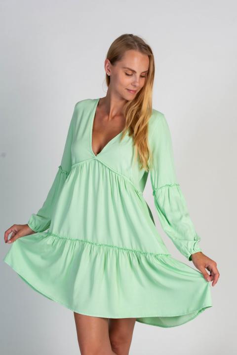Свободна лятна рокля с дълбоко „V“-образно деколте, MONSERAT, ментово зелена
