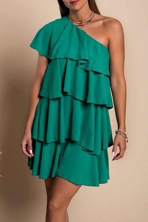 Елегантна къса рокля с волани LIONA,  зелена
