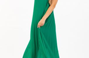 Дълга дамска рокля без ръкави от плисиран материал IDELLA, зелена
