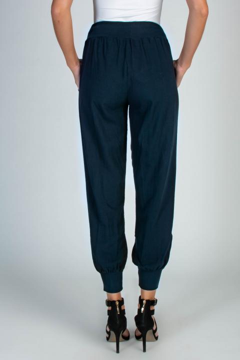 Модни панталони с джобове и еластична талия, AMORY, тъмно синьо
