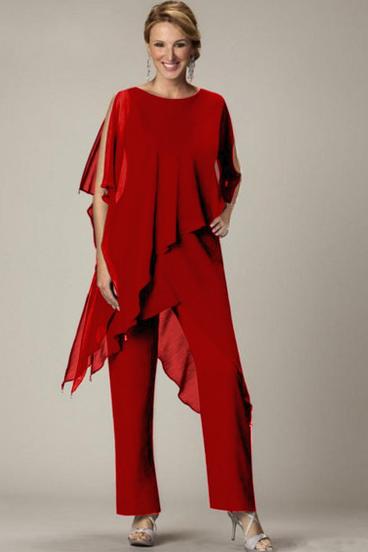 Комплект елегантна полупрозрачна туника и дълъг панталон CLAUDETTE, червена