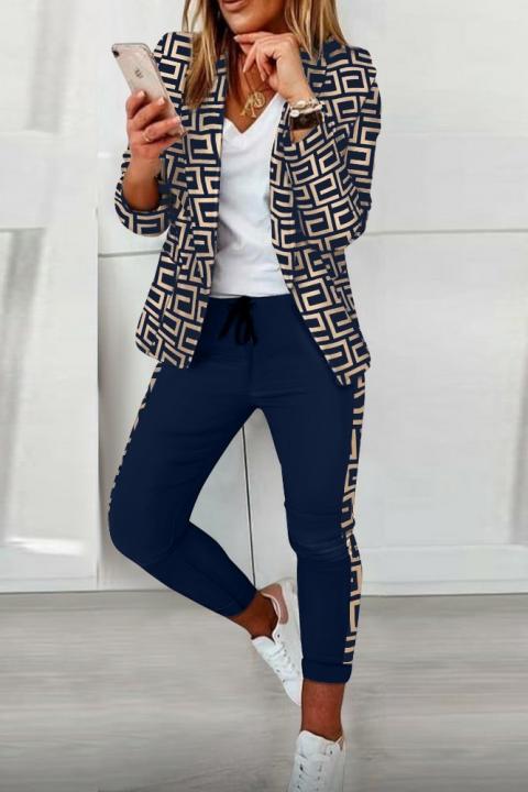 Елегантен панталон и сако с геометричен принт NUNZIA, тъмно син