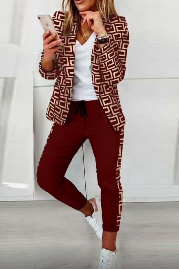 Елегантен панталон и сако с геометричен принт NUNZIA,бордо
