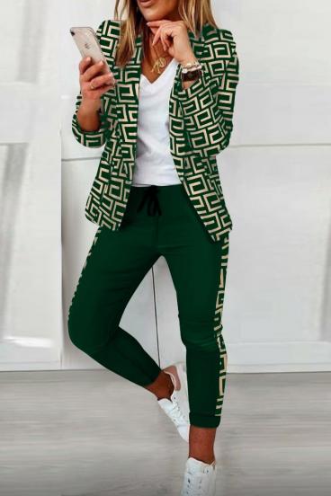Елегантен панталон и сако с геометричен принт NUNZIA,  тъмнозелен