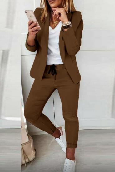 Комплект панталон с елегантен блейзър ESTRENA, кафяв