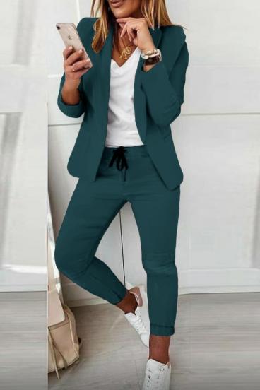 Комплект панталон с елегантен блейзър ESTRENA,  синьо/зелен