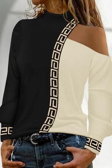 Блуза с геометричен принт NELYNA, черно и бежово