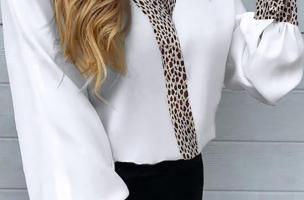 Елегантна блуза с леопардов принт POLINA, бяла