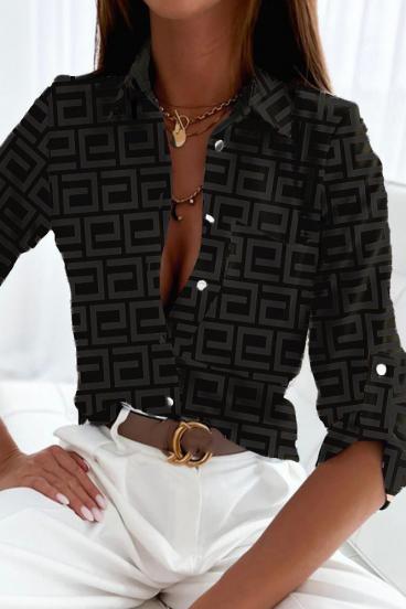 Елегантна блуза с геометричен принт LAVLENTA,  черна