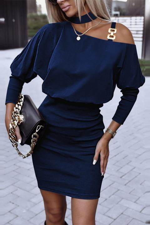 Елегантна рокля с асиметрично деколте VERRINA, тъмно синя
