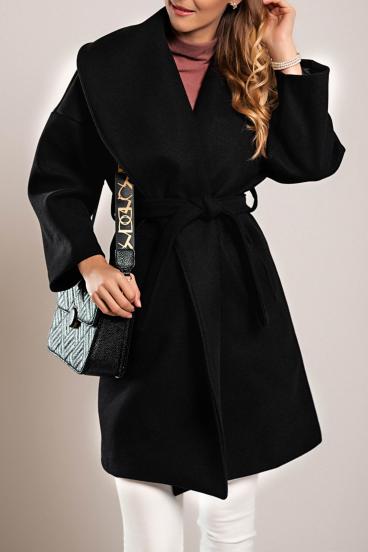 Елегантно късо палто с обърната яка, черно