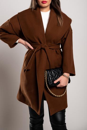 Елегантно късо палто с обърната яка, кафяво