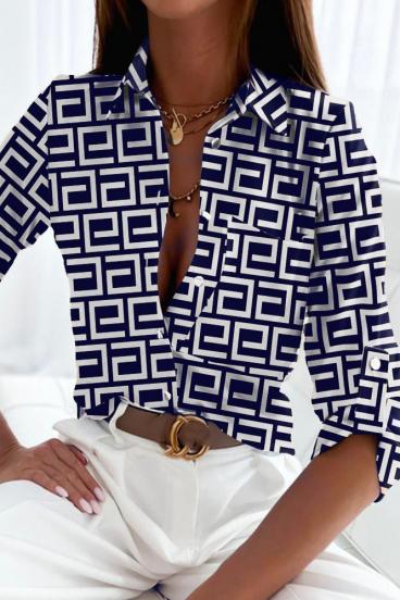 Елегантна блуза с геометричен принт LAVLENTA, тъмно синя