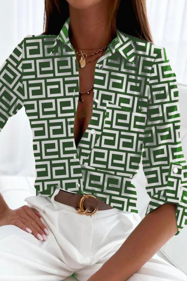 Елегантна блуза с геометричен принт LAVLENTA, зелена