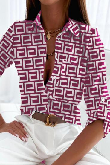 Елегантна блуза с геометричен принт LAVLENTA, цвят фуксия