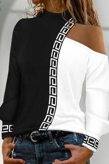Блуза с геометричен принт NELYNA, черно и бяло