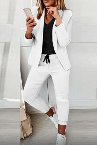 Комплект панталон с елегантен блейзър ESTRENA,  бял