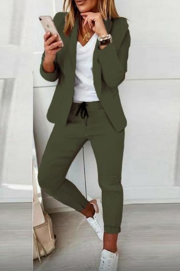 Комплект панталон с елегантен блейзър ESTRENA, маслено зелен