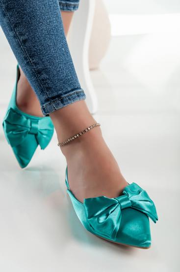 Обувки с декоративна панделка, зелени