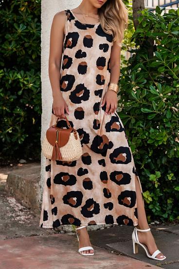 Дълга дамска рокля 17050 с леопардов принт