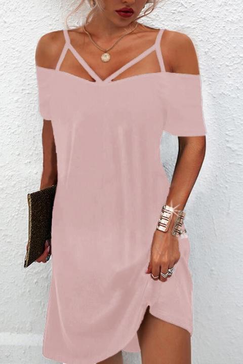 Елегантна къса рокля с открити рамене и презрамки CECINA,  розова