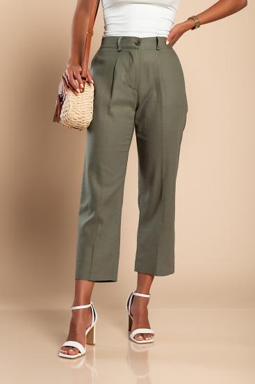 Елегантен ленен панталон, маслинено зелен