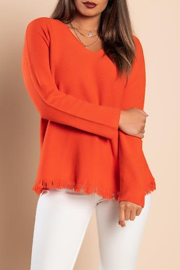 Пуловер с ресни, оранжев