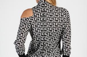 Елегантна блуза с геометричен принт и декоративно деколте VENITYA, черна