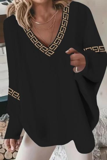 Блуза с дълъг ръкав и геометричен принт, черна