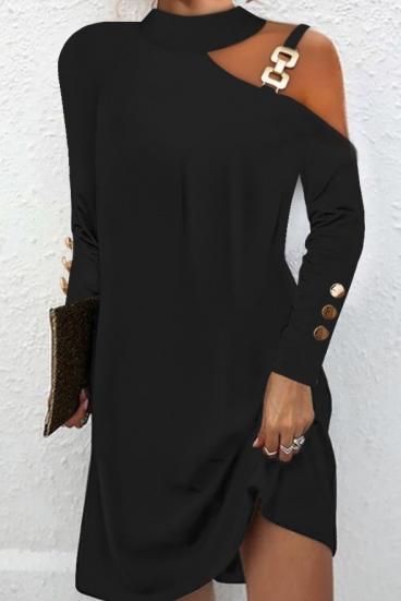 Дамска рокля с метален детайл, черна