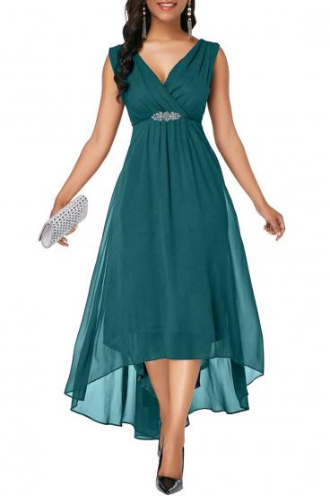 Елегантна рокля с асиметрична дължина GRACIANA, петрол