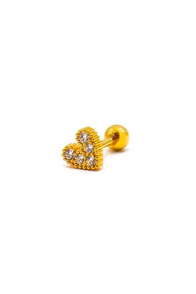 Мини елегантна обеца във формата на сърце, ART1008, цвят злато
