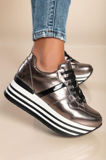 Спортни обувки на платформа от еко кожа, V7YD250071, тъмно сиво