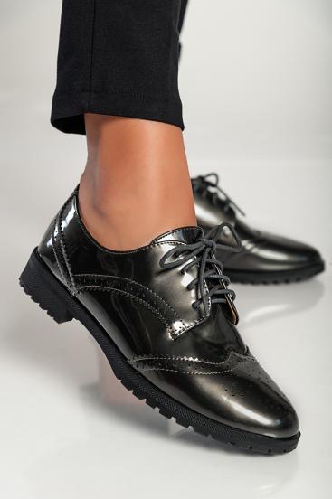 Елегантни лачени обувки с връзки, G5016, сиви
