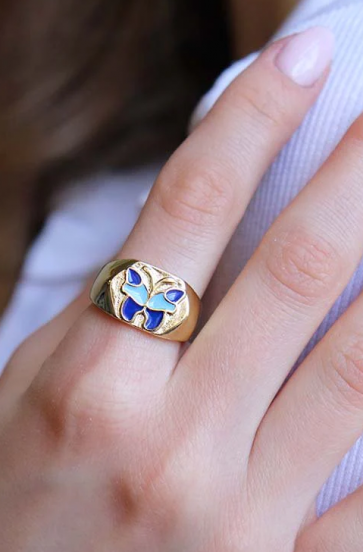 Елегантен пръстен с мотив на пеперуда, син цвят