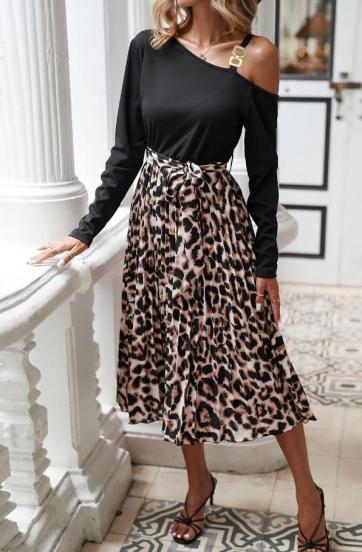 Дамска рокля с леопардов принт, черна