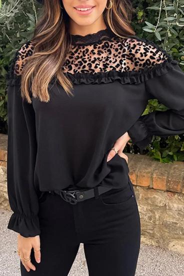 Елегантна блуза с волани, черна