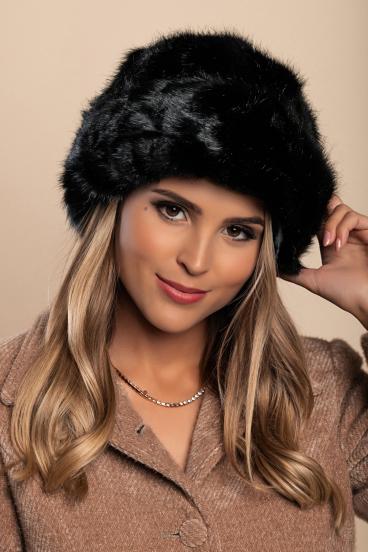 Зимна дамска шапка от изкуствен косъм, черна