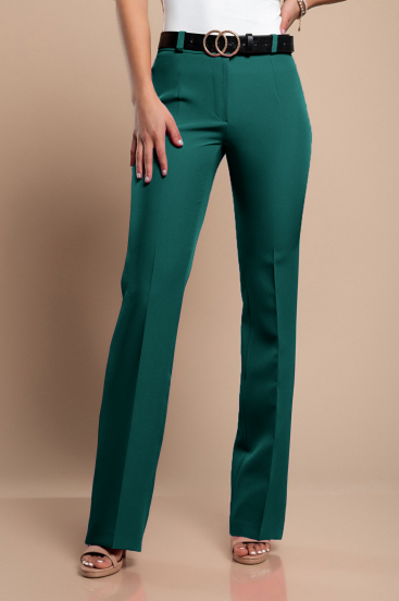 Елегантен дълъг панталон с права кройка, зелен